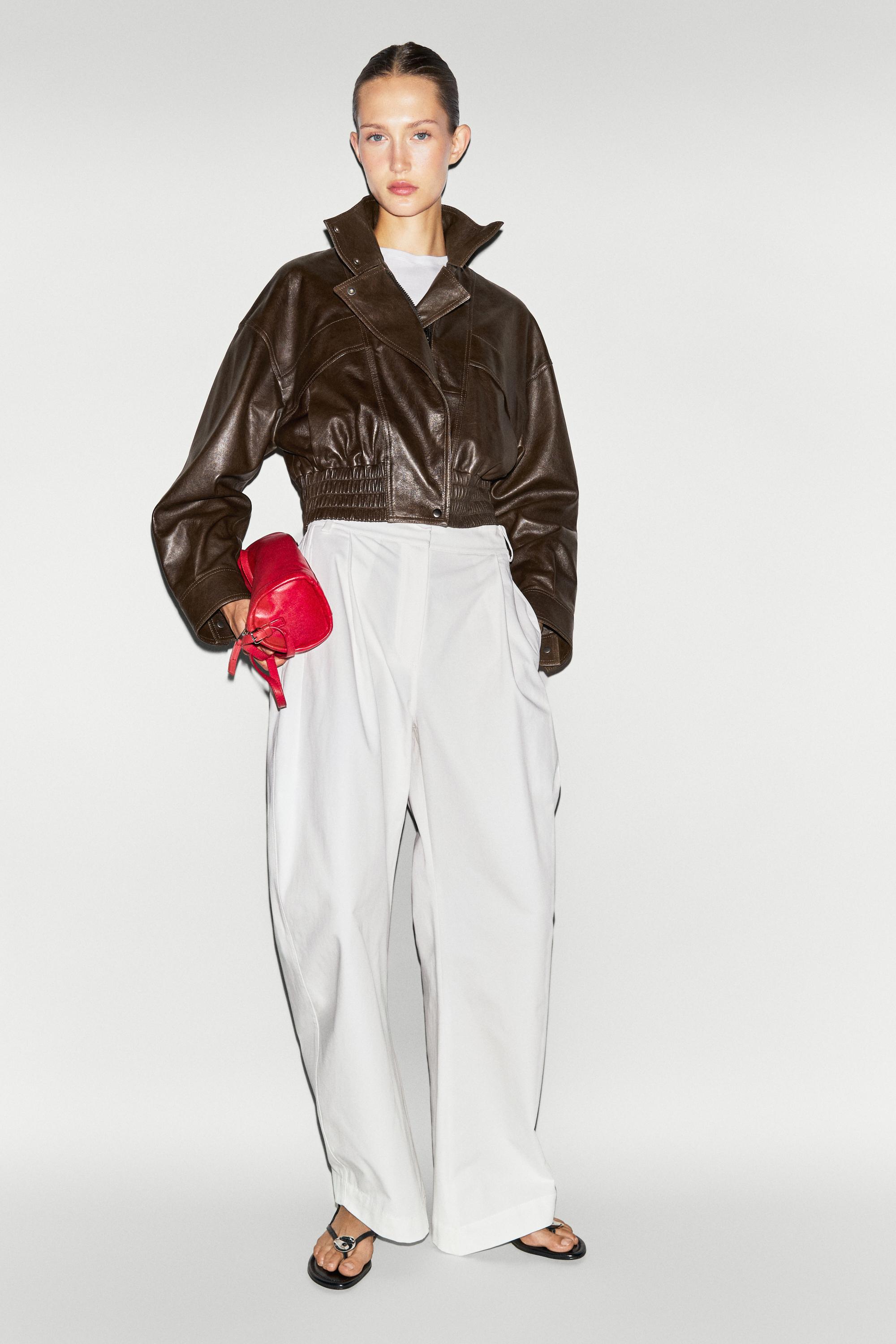 Cropped nappa leather bomber jacket